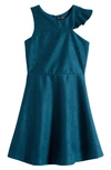 Ava & Yelly Kids' One-shoulder Ruffle Scuba Dress In Teal