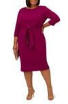 Adrianna Papell Tie Waist Crepe Sheath Dress In Wildberry