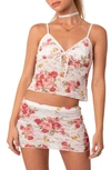 Edikted Portofino Floral Sheer Lace Crop Camisole In White Multi