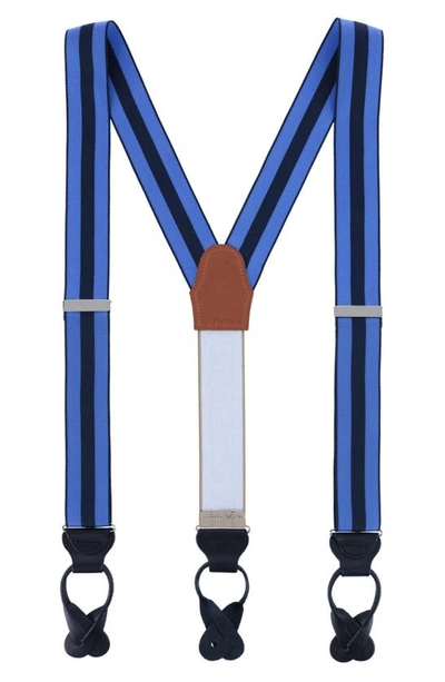 Trafalgar Balint Stripe Grosgrain Suspenders In Blue And Navy