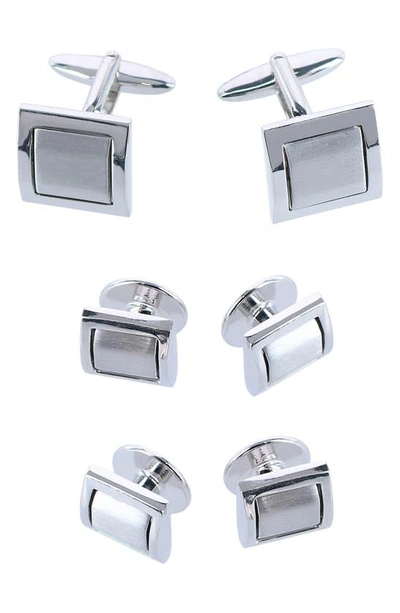 Trafalgar The Kingsley Square Cuff Link & Stud Set In Silver