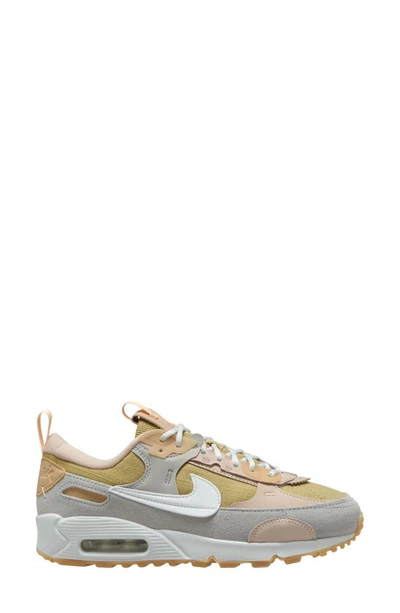 Nike Air Max 90 Futura Leather-trimmed Suede And Canvas Sneakers In Buff Gold/ White/ Light Silver