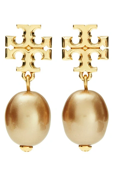 Tory Burch Kira Genuine Pearl Drop Earrings In Tory Gold / Light Topaz
