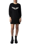 Zadig & Voltaire Zadig&voltaire Womens Noir Diaz Text-print Crewneck Cotton Mini Dress In Noir