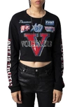 ZADIG & VOLTAIRE IONA EMBELLISHED LONG SLEEVE COTTON CROP T-SHIRT