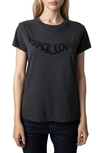 ZADIG & VOLTAIRE WALK PEACE & LOVE STRASS EMBELLISHED COTTON T-SHIRT