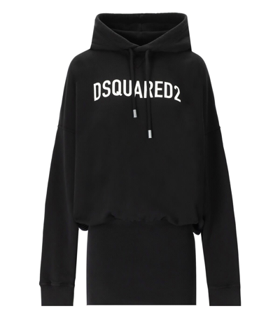 Dsquared2 Logo Print Hooded Dress In Black