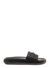 VERSACE VERSACE BLACK MOULDED FOOTBED SLIDES WITH MEDUSA HEAD PLAQUE IN LEATHER MAN