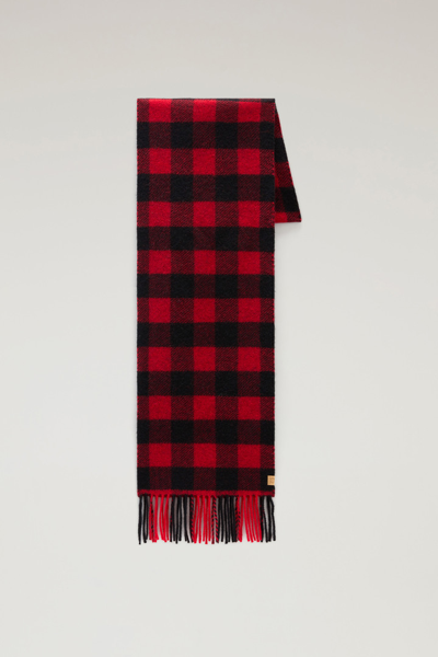 Woolrich Check-pattern Fringed-edge Scarf In Red Buffalo