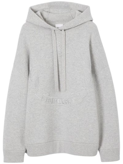 BURBERRY OAK LEAF CREST-EMBROIDERED DRAWSTRING HOODIE