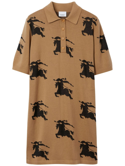 Burberry Ekd Cotton Silk Polo Shirt Dress In Brown