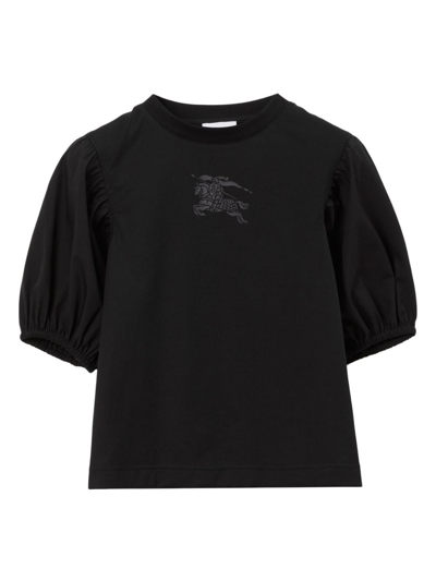 Burberry Kids' Ekd Puff-sleeves Cotton T-shirt In Black