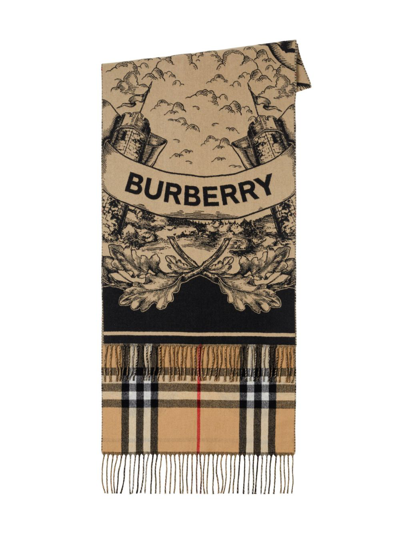 Burberry Cashmere Jacquard Reversible Scarf In Neutrals