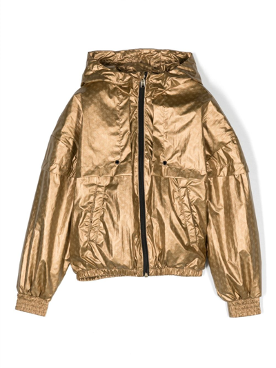 Bosswear Kids' Metallic Monogram-pattern Raincoat In Gold