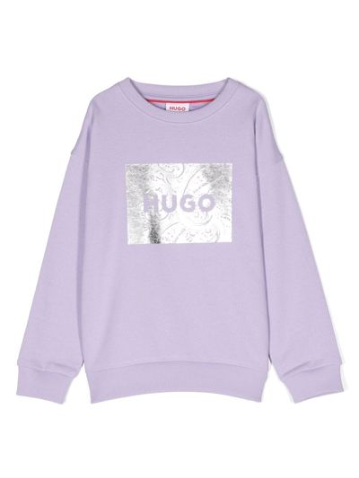 Hugo Kids' Logo-print Long-sleeve Sweatshirt In Purple