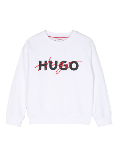Hugo Kids' Logo-embroidered Crew-neck Sweatshirt In White