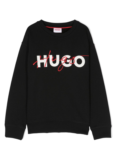 Hugo Kids' Logo-print Cotton Sweatshirt In Black