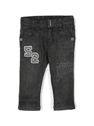 Givenchy Babies' Logo-patch Straight-leg Jeans In Black