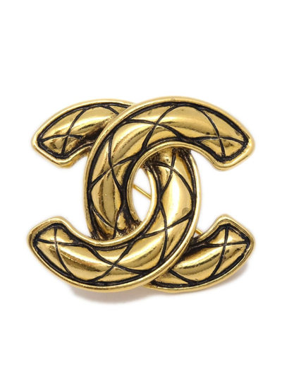 Pre-owned Chanel 1980-1986 Cc Diamond-quilted Brooch In Gold