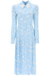 Alessandra Rich Button-embellished Printed Pleated Silk Midi Dress In Pale Blue (light Blue)