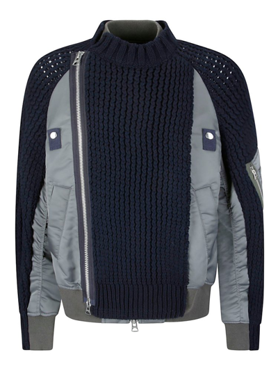 Sacai Panelled Knitted Bomber Jacket In Multi