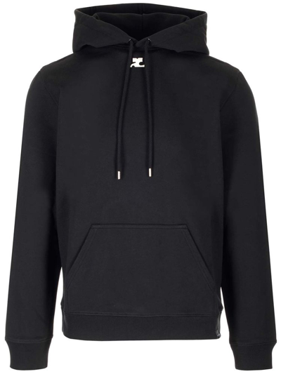 Courrèges Logo-embroidered Stonewashed Hoodie In Black
