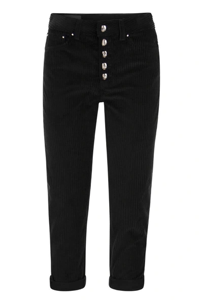 Dondup Koons Loose-fitting Velvet Trousers In Black