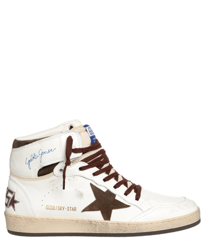 Golden Goose Sky Star Distressed Leather High-top Sneakers In White