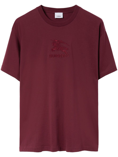 Burberry Embroidered Ekd Cotton T-shirt In Deep Crimson