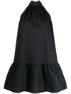 Staud Marlowe Halter Neck Stretch Poplin Trapeze Dress In Black