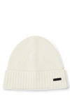 Hugo Boss Ribbed Beanie Hat In Responsible Virgin Wool In White