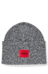Hugo Boss Logo-label Beanie Hat In A Ribbed Wool Blend In Gray