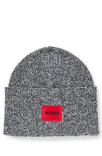 Hugo Boss Logo-label Beanie Hat In A Ribbed Wool Blend In Gray