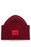 Hugo Boss Logo-label Beanie Hat In A Ribbed Wool Blend In Red