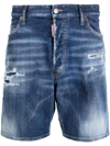 DSQUARED2 STONEWASHED BLUE SHORTS WITH RIPPED DETAIL
