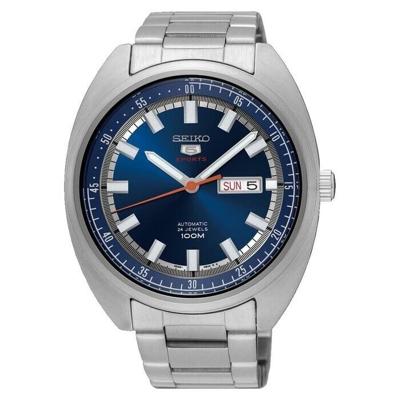 Pre-owned Seiko 5 Sports Srpb17 Automatic Watch 4r36 Blue Dial Retro Turtle Steel Day Date