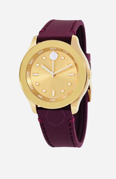 Pre-owned Movado Swiss Bold Women's Gold Dial Burgundy Silicone Strap Watch 3600717
