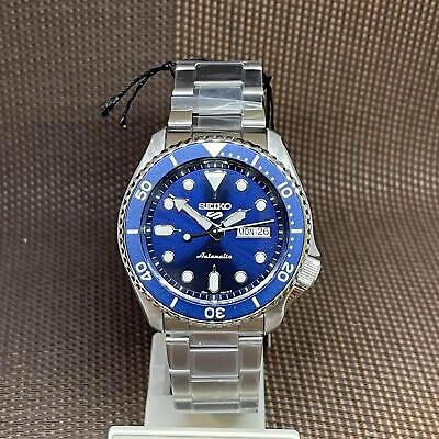 Pre-owned Seiko 5 Sports Srpd51k1 Blue Automatic Stainless Steel Bracelet Men Watch Srpd51