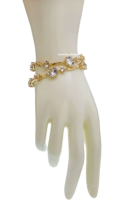 Pre-owned Swarovski Authentic  Gold Sparkle Crystal Constella Wrap Bracelet 5620395 In White