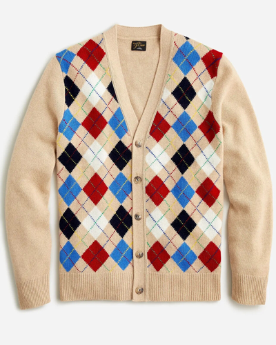 Pre-owned Jcrew J. Crew Men's Limited-edition Cashmere Cardigan Sweater Heather Straw Argyle In Multicolor