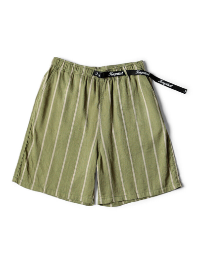 Pre-owned Kapital Linen Fillies Stripe Easy Short Pants Khaki, Turauoise, Red Authentic