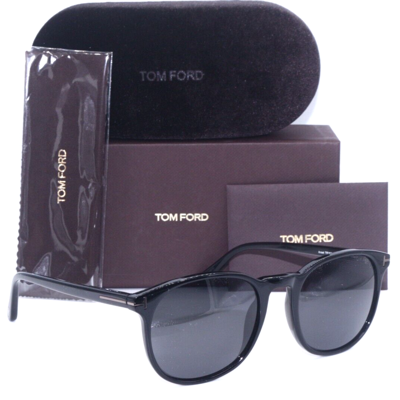 Pre-owned Tom Ford Ansel Tf 858-n 01a Polished Black/grey Lens Authentic Sunglasses 53-20 In Gray