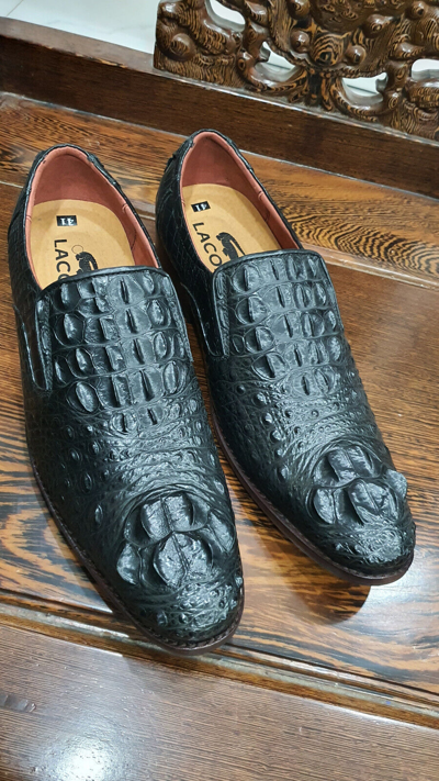Pre-owned Handmade Hornback Genuine Crocodile Skin Leather Shoes ,boots,biker, Fast Ship In Black