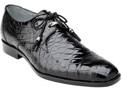 Pre-owned Belvedere Men's Shoes Lago Genuine Alligator Plain Toe Tassel Black 14010