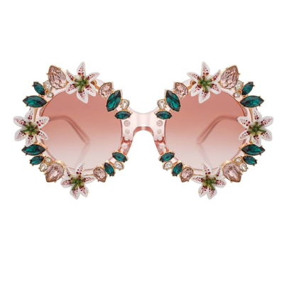 Pre-owned Dolce & Gabbana Lily Flower Crystal Pearl Sunglasses Pink Gold Dg4369 12736