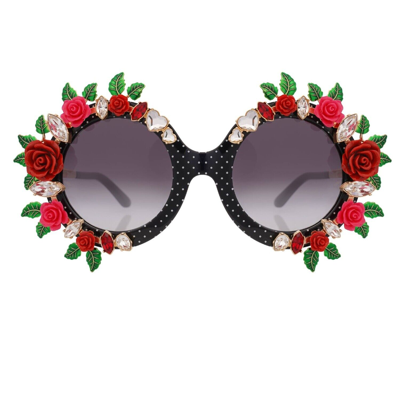 Pre-owned Dolce & Gabbana Rose Flower Crystal Pearl Sunglasses Pink Black Dg4367 12739