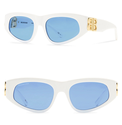 Pre-owned Balenciaga Dynasty 0095 White Blue 004 Fashion Bb Logo Narrow Sunglasses Bb0095s