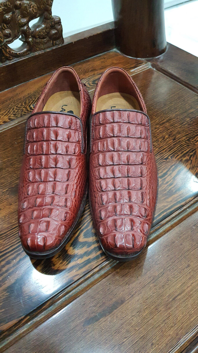 Pre-owned Handmade Brown Hornback Genuine Crocodile Skin Leather Shoes ,boots,biker