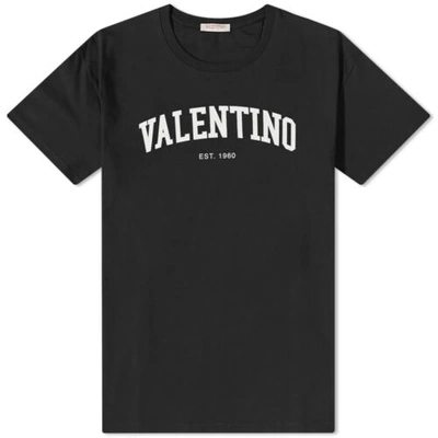 Pre-owned Valentino Garavani Black Men Short Sleeve Crew Neck White Logo Cotton T-shirt Sz