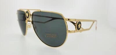 Pre-owned Versace Sunglasses 2225 100287 60mm Gold Frame With Grey Lenses In Gray